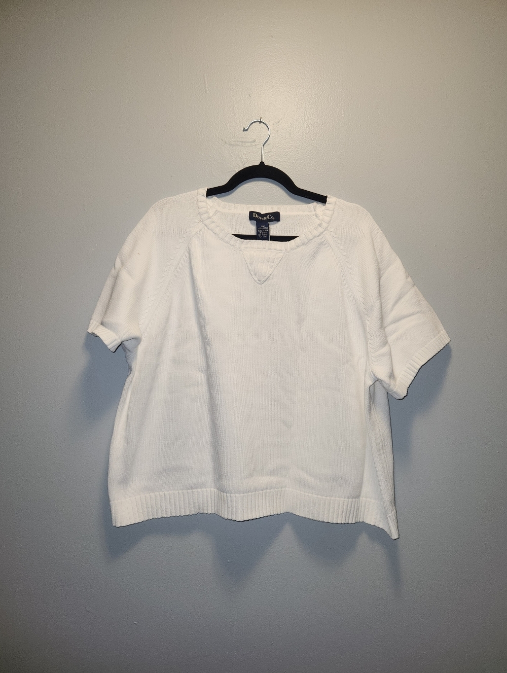 Denim & Co White Cable Knit Short Sleeve Top | 3XL